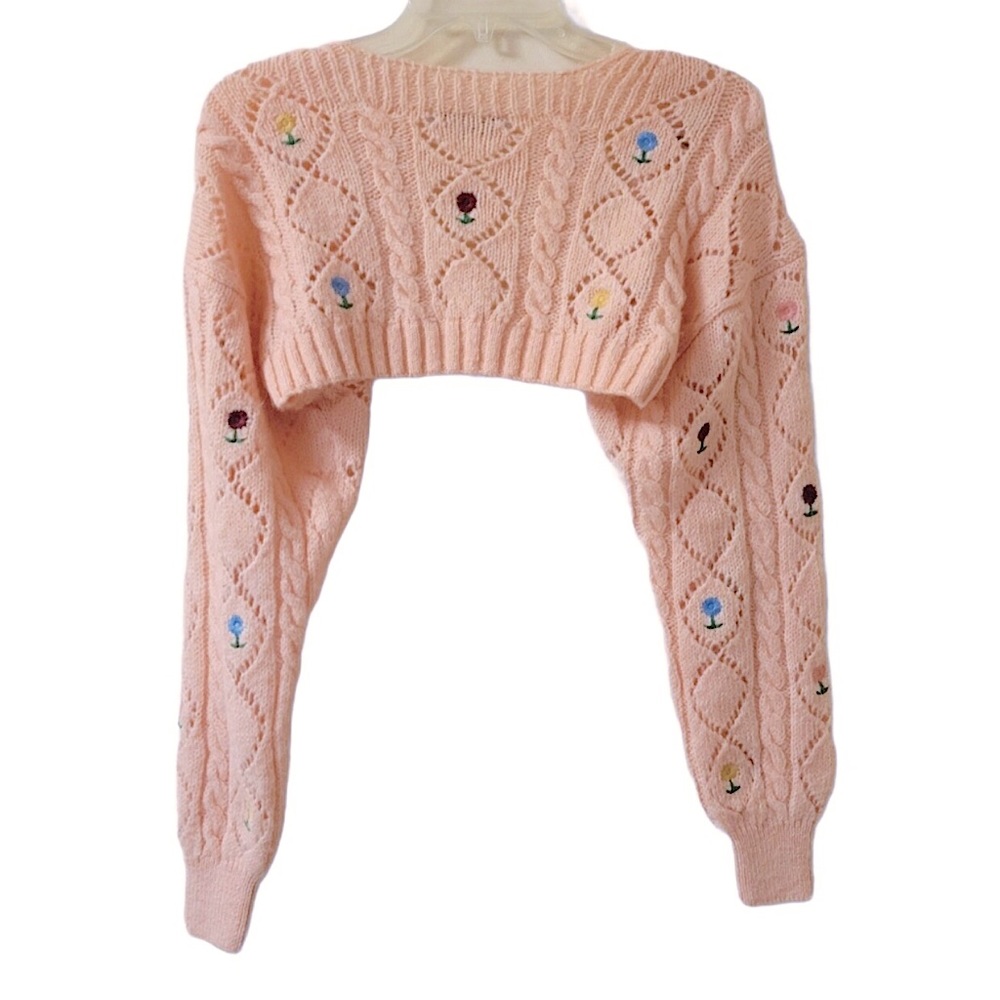 Zara Pink Floral Embroidered Cropped Cardigan - Picture 7 of 16